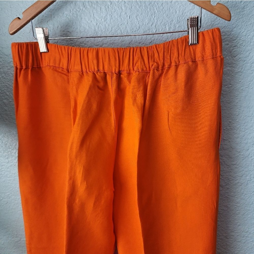Ashley Stewart linen blend back elastic waistband w/ tie side pockets pants - Picture 4 of 11